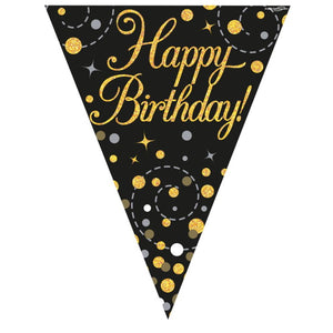Black & Gold Sparkle Happy Birthday Bunting