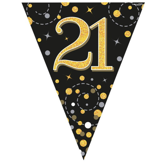 Black & Gold Fizz Birthday 21st Bunting 3.9 Metres | Party Save Smile