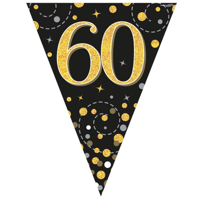 Bunting for 60th Birthday - Black and Gold 3.9 Metres | Party Save Smile