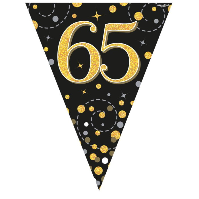 Black and Gold 65th Birthday Bunting Flag Banner 3.9 metres | Party Save Smile