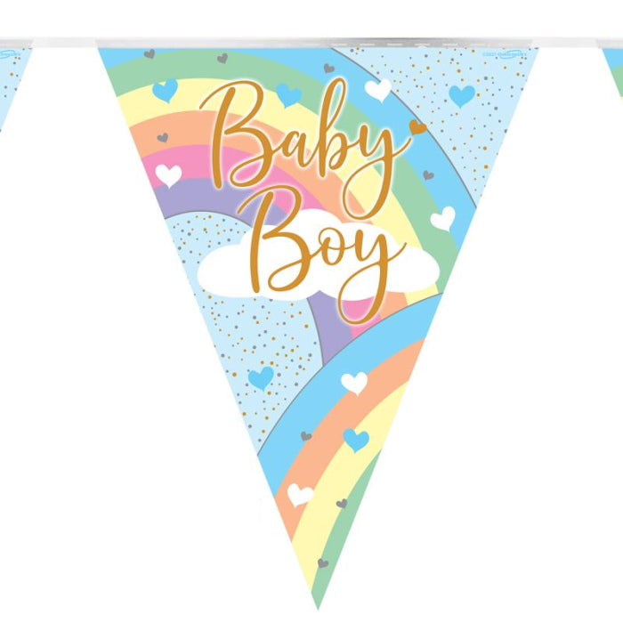 Pastel Rainbow Baby Boy Bunting 11 flags 3.9m | Party Save Smile