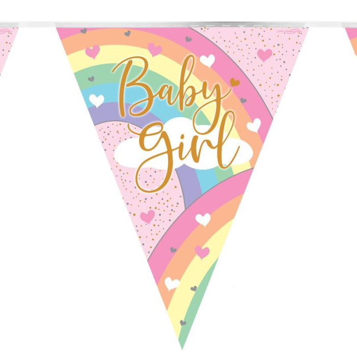 Pastel Rainbow Baby Girl Bunting 11 flags 3.9m | Party Save Smile