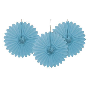 Baby Blue Tissue Paper Fans: Party Hanging Decorations Pack of 3