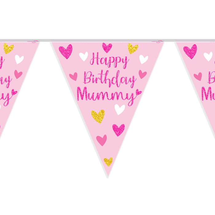 Pink Happy Birthday Mummy Bunting 11 flags 3.9m | Party Save Smile