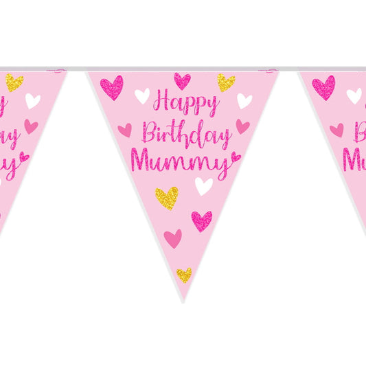 Pink Happy Birthday Mummy Bunting 11 flags 3.9m | Party Save Smile