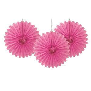 Hot Pink Paper Fans Decorations Pack of 3
