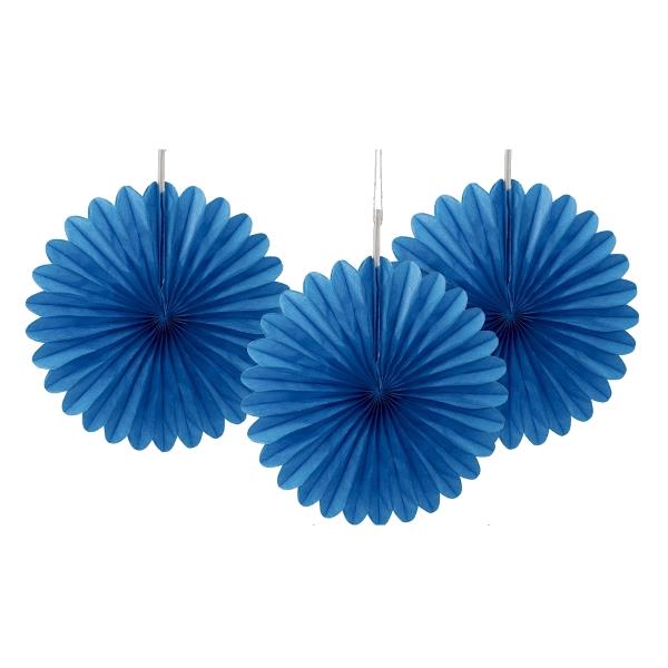 Royal Blue Tissue Paper Fans Hanging Decorations Pack of 3 | Party Save Smile