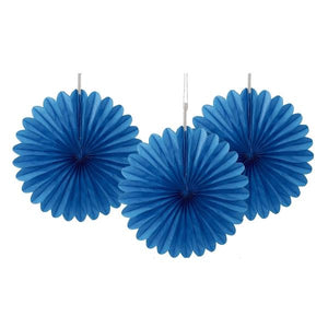 Royal Blue Tissue Paper Fans Hanging Decorations Pack of 3