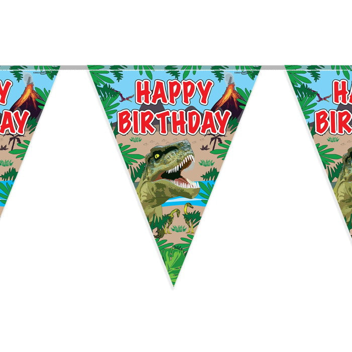 Jurassic Dinosaur Happy Birthday Bunting 11 flags 3.9m | Party Save Smile