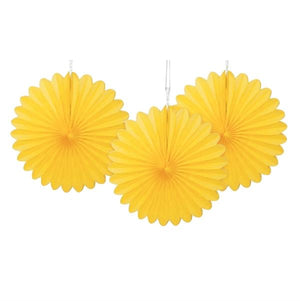 Yellow Tissue Paper Fans Party Hanging Decorations Pack of 3