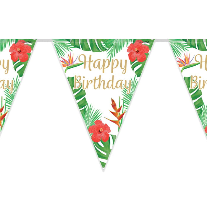 Tropical Happy Birthday Bunting 11 flags 3.9m | Party Save Smile