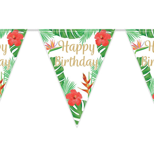 Tropical Happy Birthday Bunting 11 flags 3.9m | Party Save Smile