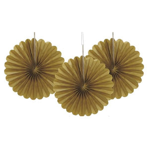 Gold Tissue Paper Fans Party Hanging Decorations Pack of 3