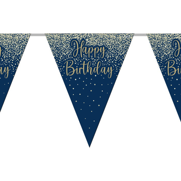 Navy & Gold Glitter Happy Birthday Bunting 11 flags 3.9m | Party Save Smile