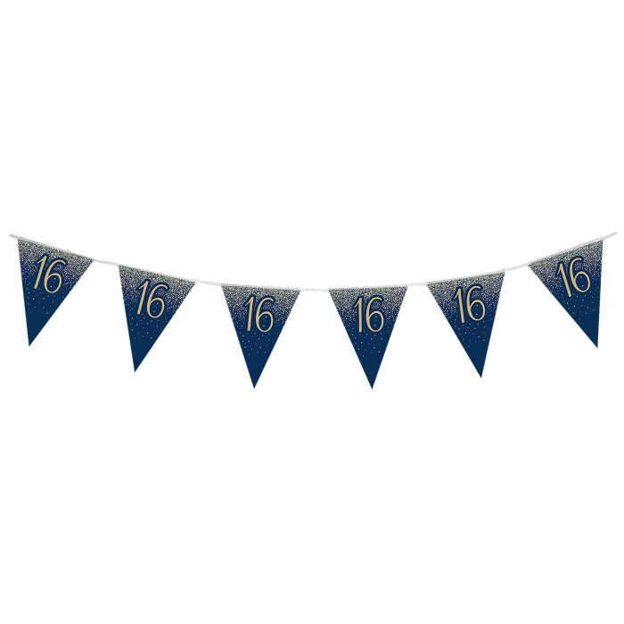 Navy & Gold Glitter 16th Birthday Bunting 11 flags 3.9m