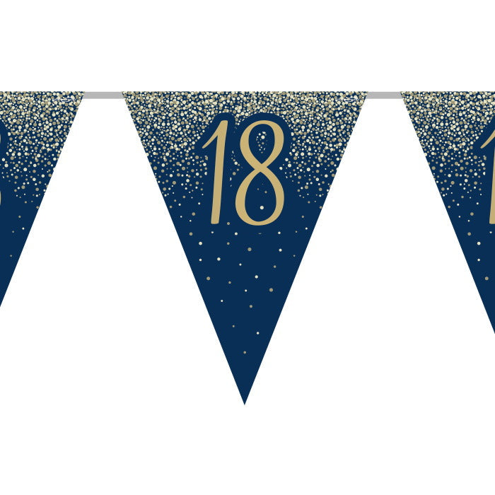 Navy & Gold Glitter 18th Birthday Bunting 11 flags 3.9m | Party Save Smile