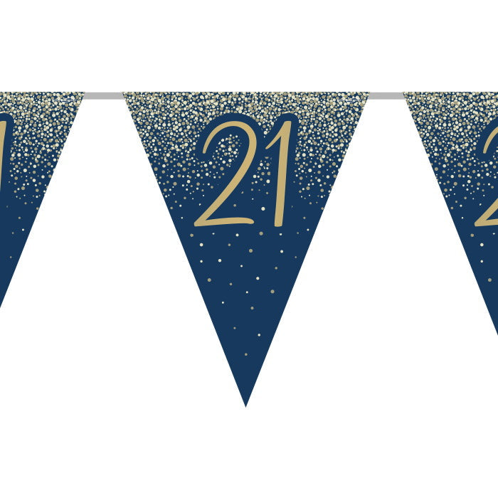 Navy & Gold Glitter 21st Birthday Bunting 11 flags 3.9m | Party Save Smile