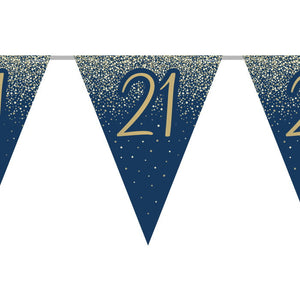 Navy & Gold Glitter 21st Birthday Bunting 11 flags 3.9m