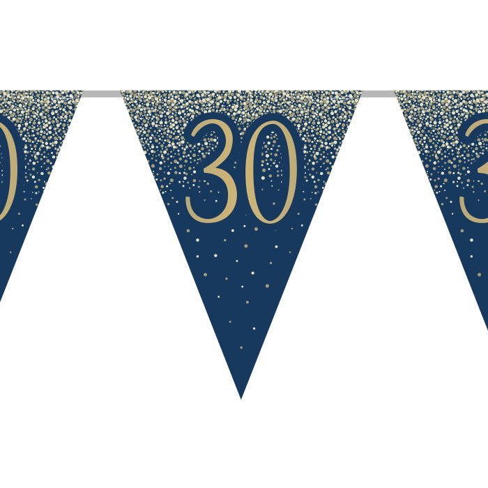 Navy & Gold Glitter 30th Birthday Bunting 11 flags 3.9m | Party Save Smile