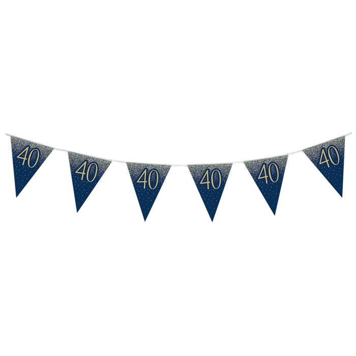 Navy & Gold Glitter 40th Birthday Bunting 11 flags 3.9m