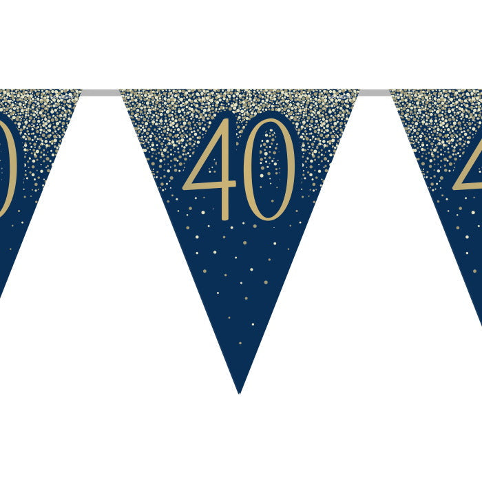Navy & Gold Glitter 40th Birthday Bunting 11 flags 3.9m | Party Save Smile