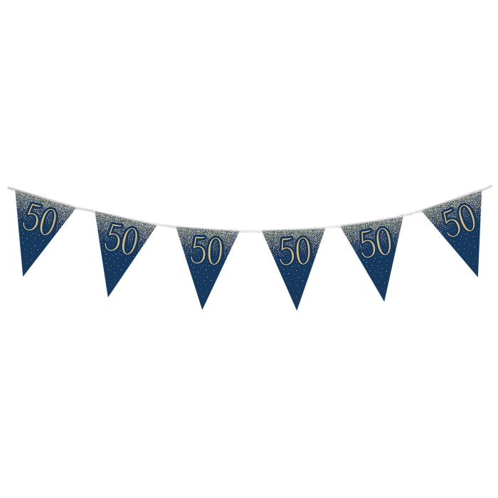 Navy & Gold Glitter 50th Birthday Bunting 11 flags 3.9m