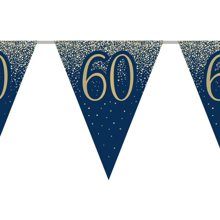 Navy & Gold Glitter 60th Birthday Bunting 11 flags 3.9m | Party Save Smile