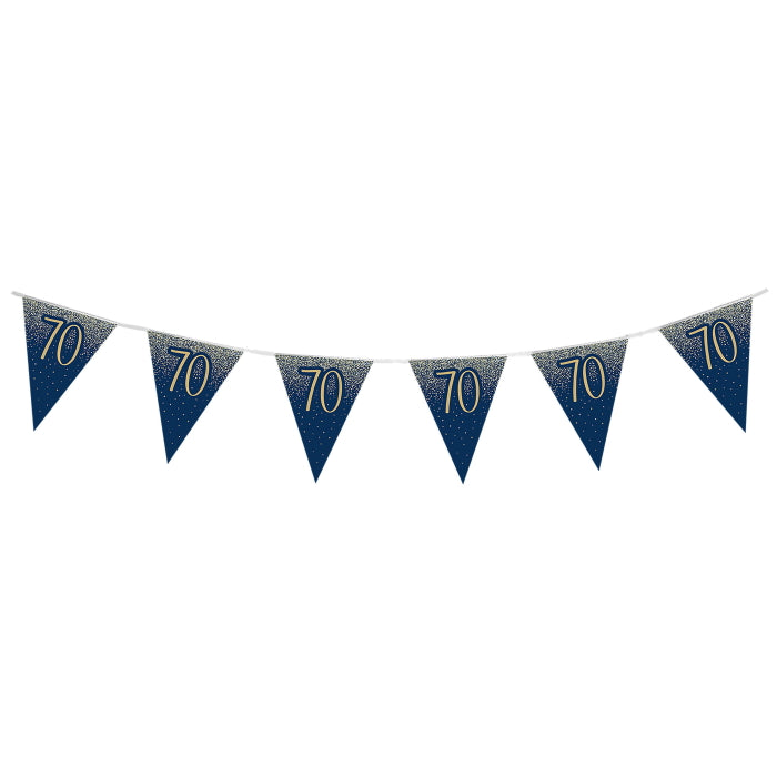 Navy & Gold Glitter 70th Birthday Bunting 11 flags 3.9m