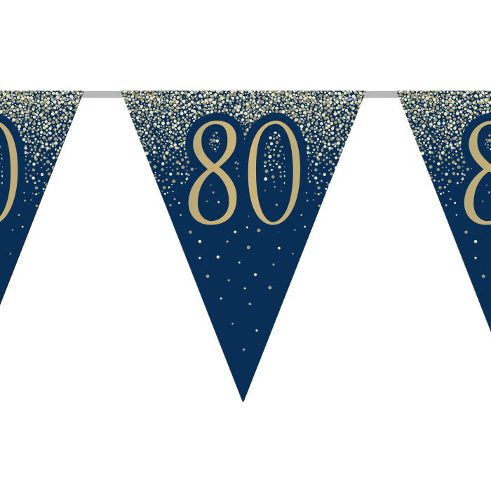 Navy & Gold Glitter 80th Birthday Bunting 11 flags 3.9m | Party Save Smile