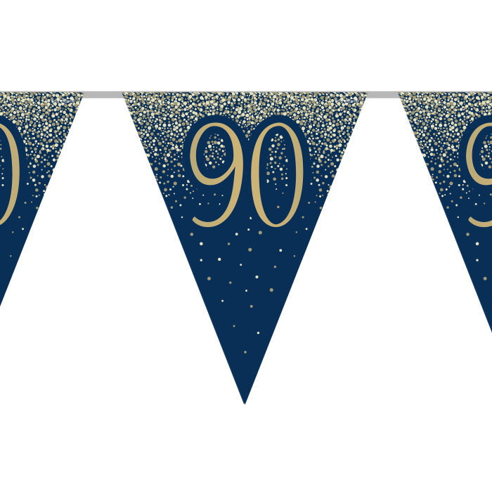 Navy & Gold Glitter 90th Birthday Bunting 11 flags 3.9m | Party Save Smile