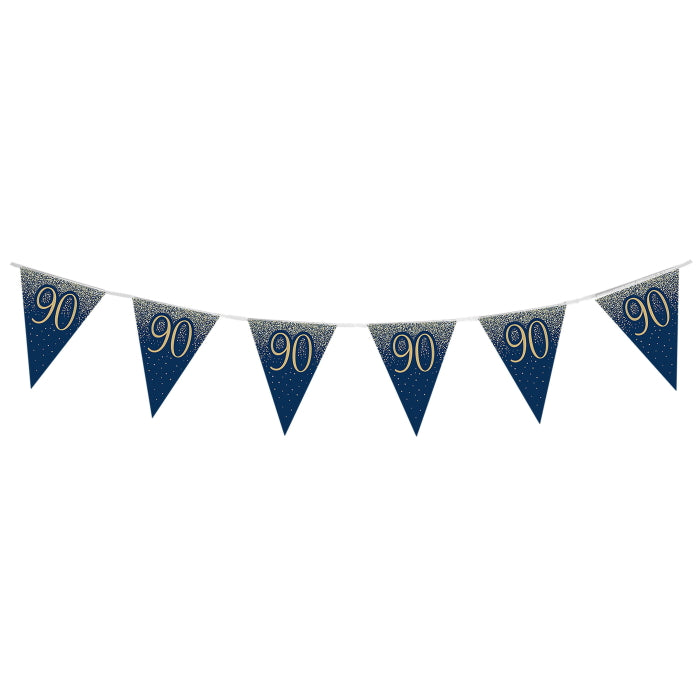 Navy & Gold Glitter 90th Birthday Bunting 11 flags 3.9m