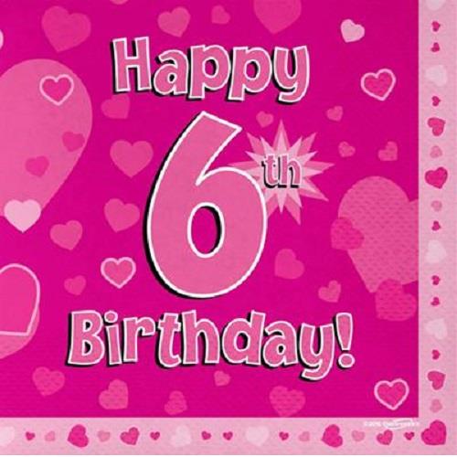 Pink Hearts 6th Birthday Pack: Tableware & Decoration Kit - Party Save Smile