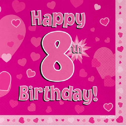 Pink Heart 8th Birthday Party Pack; Kit with Decorations