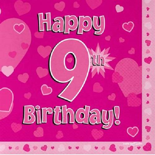 9th Birthday Pink Heart Party Pack