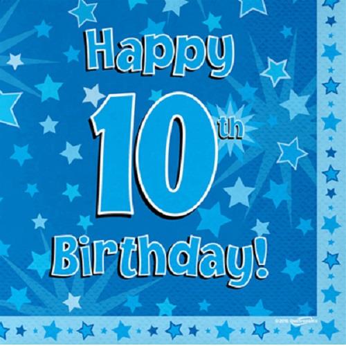 Blue Star Happy 10th Birthday Party Napkins Pack of 16 | Party Save Smile