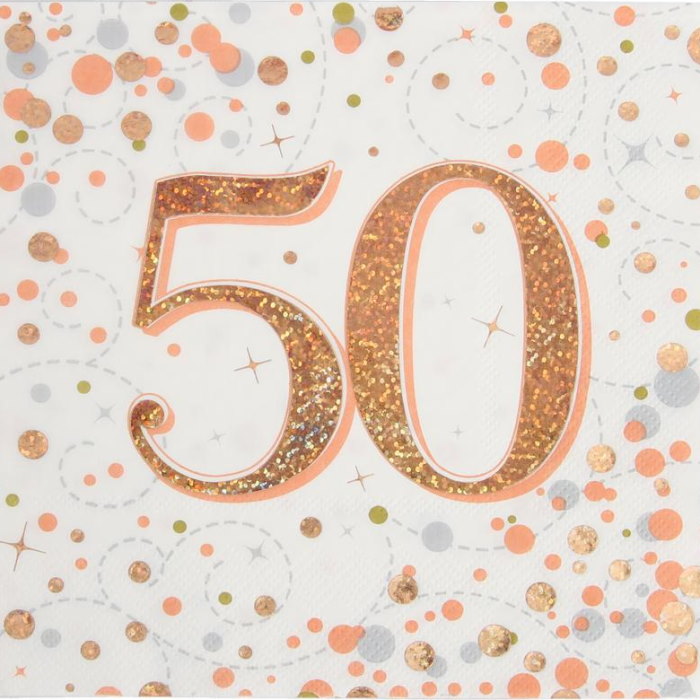 Rose Gold Sparkling 50th Birthday Napkins Pack of 16 | Party Save Smile