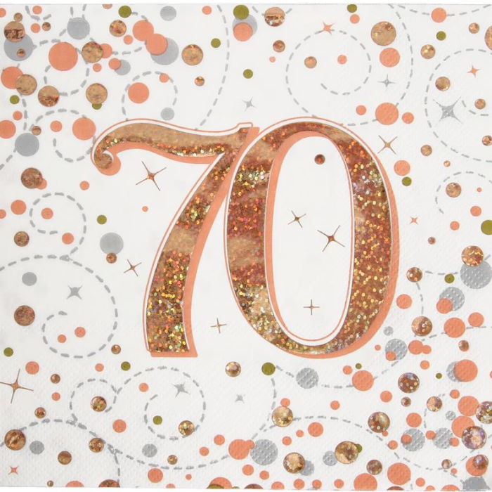 70th Birthday Napkins and Plates Pack - Rose Gold