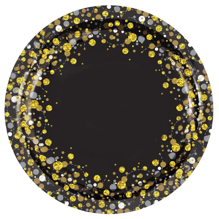 Black and Gold Paper Plates Pack of 8 | Party Save Smile