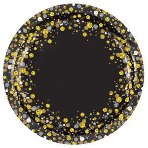 Black and Gold Paper Plates Pack of 8