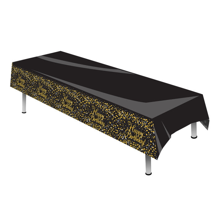 Black and Gold Tablecloth Happy Birthday | Party Save Smile