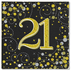 Black & Gold Sparkling 21st Birthday Napkins Pack of 16