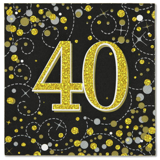 Black and Gold 40th Birthday Napkins Pack of 16 | Party Save Smile