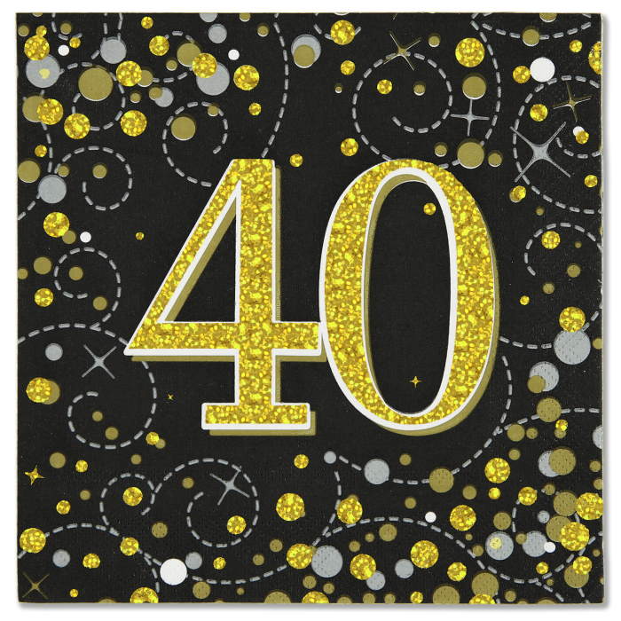 Black Gold 40th Birthday Plates and Napkins: Tableware Party Pack - Party Save Smile