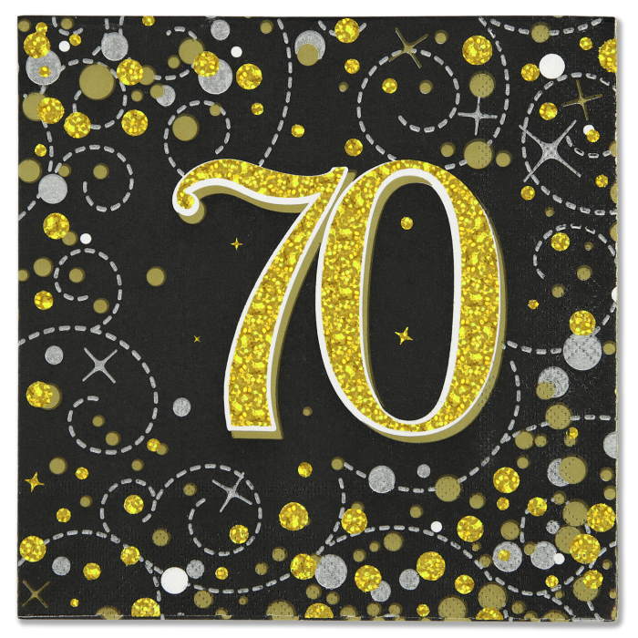 Black and Gold 70th Birthday Napkins Pack of 16 | Party Save Smile