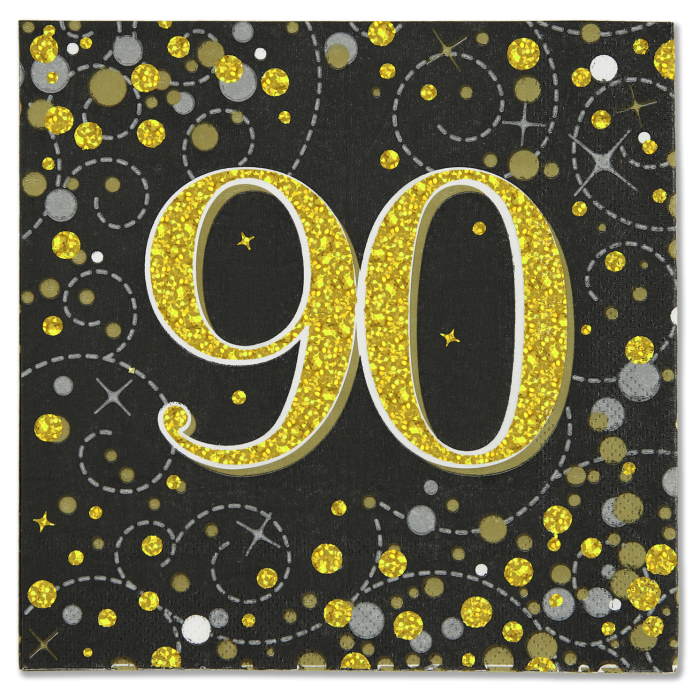 90th Party Packs with Decorations - Gold and Black