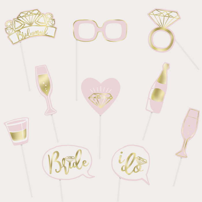 Pink and Gold Hen Party Photo Props Pack of 10 | Party Save Smile