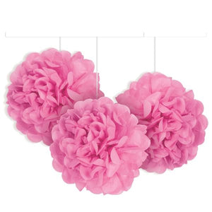 Hot Pink Puff Ball Hanging Decorations 9 Inch Pack of 3