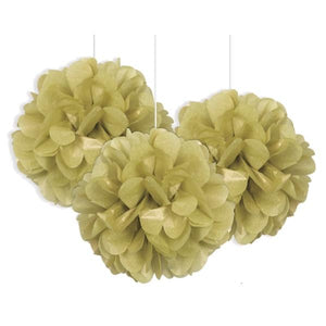Gold Puff Ball Hanging Decorations 9 inch Pack of 3