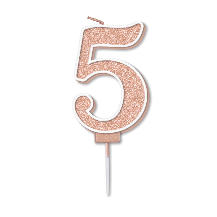Rose Gold Sparkling Number 5 Cake Candle | Party Save Smile