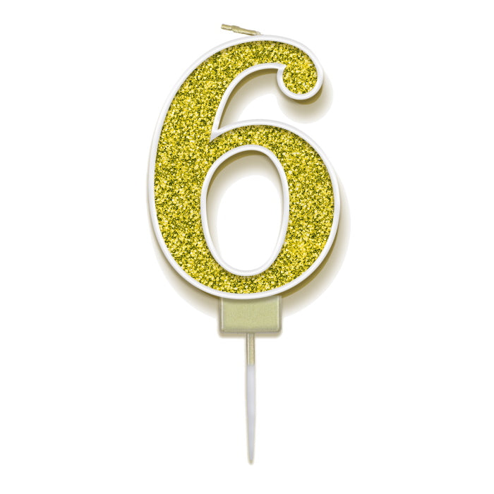 Gold Sparkling Number 6 Cake Candle | Party Save Smile